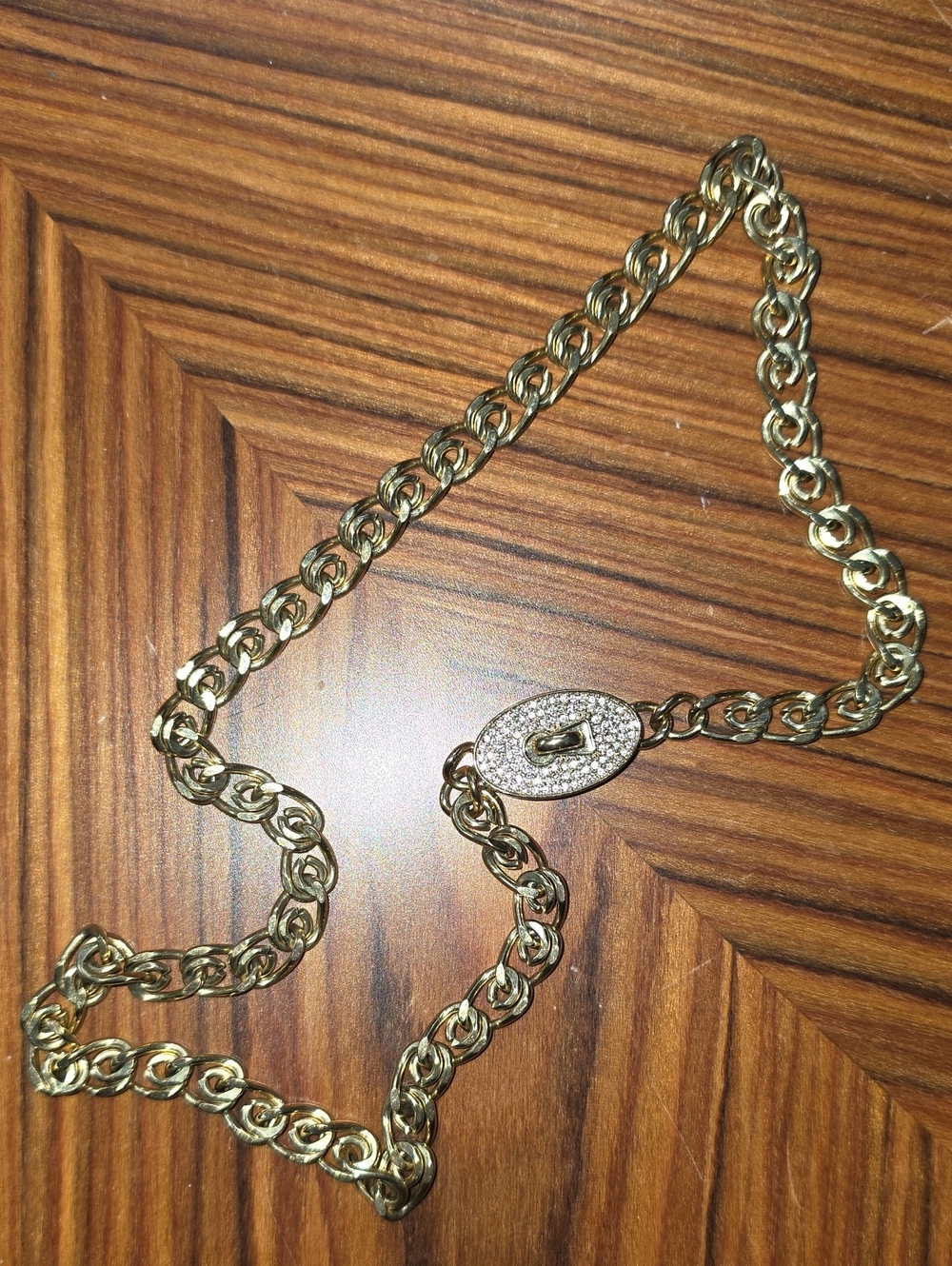 Fossil Gold-Tone Link Necklace with Pavé Oval Clasp